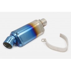 Глушитель (тюнинг)   235*88mm, креп. Ø48mm   (нержавейка, овал, серебристо-синий, прямоток, mod:6)