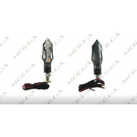 Поворот светодиодный, большой кристалл   (20 LED, черный,  карбон, белое стекло)   JS