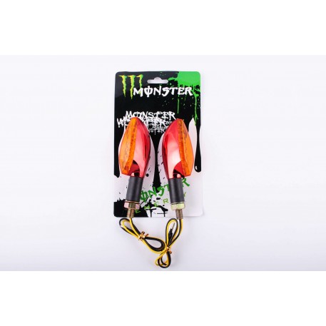 Повороты светодиодные (пара)   стреловидные   (красные, желтое стекло, 11 диодов)   MONSTER ENERGY