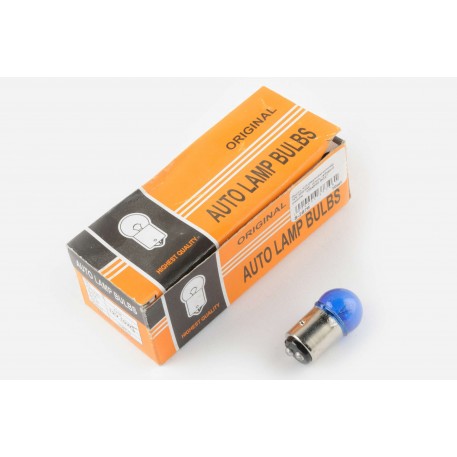 Лампа S25 (двоконтактна) 12V 10W/5W (стоп, габарит) (синя) ORANGE BOX