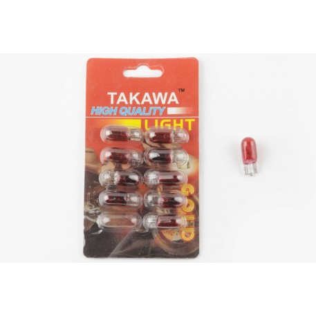 Лампа Т10 (безцокольна) 12V 3W (габарит, прилади) (червона) TAKAWA